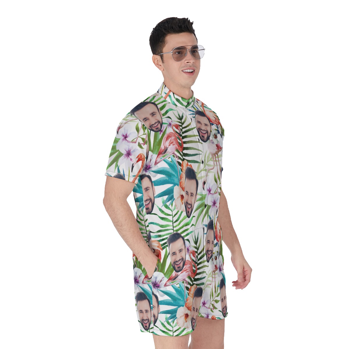 Cool Custom Face Tropical Flamingo Hawaiian Romper