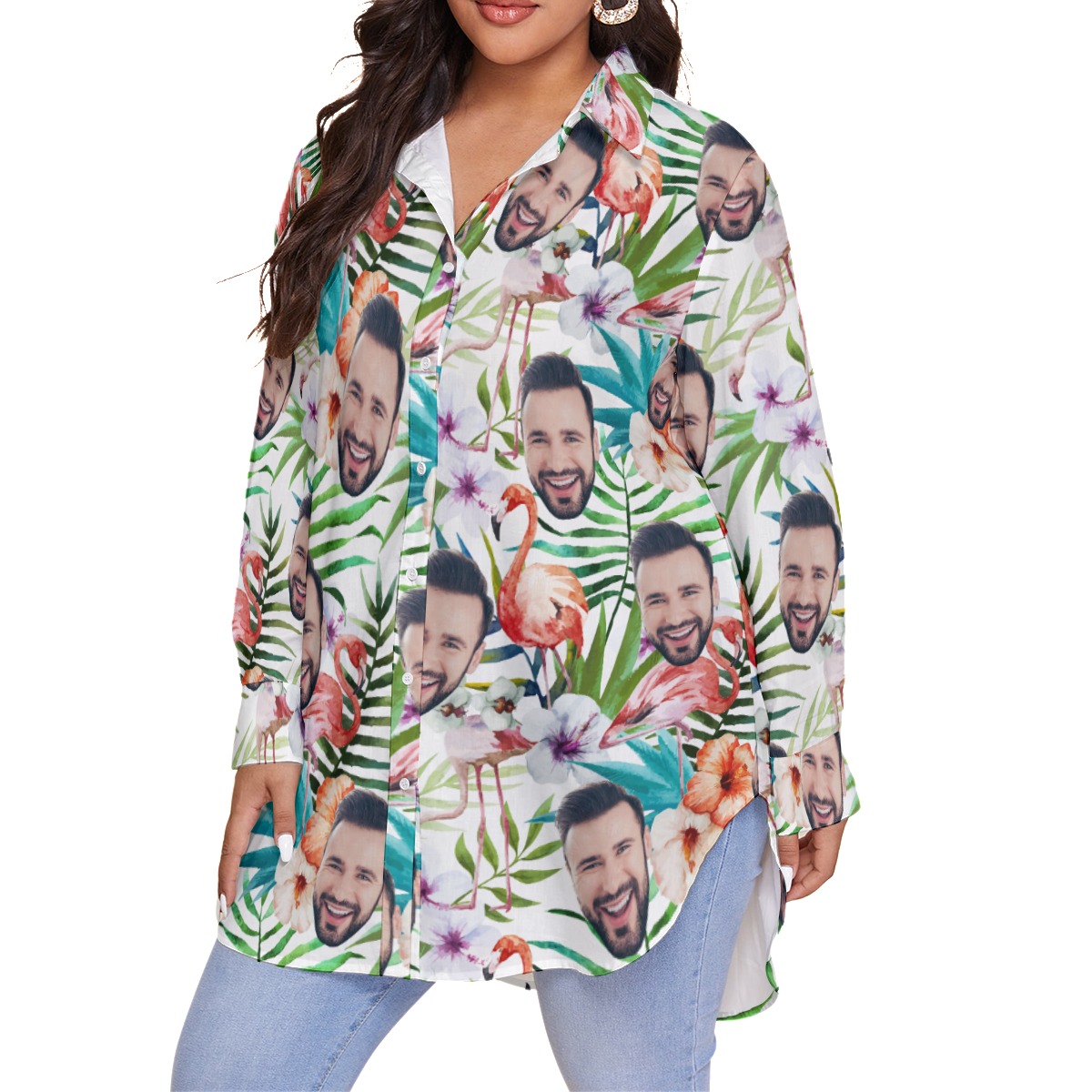 Personalized Floral Flamingo Hawaiian Plus Size Shirt For Women