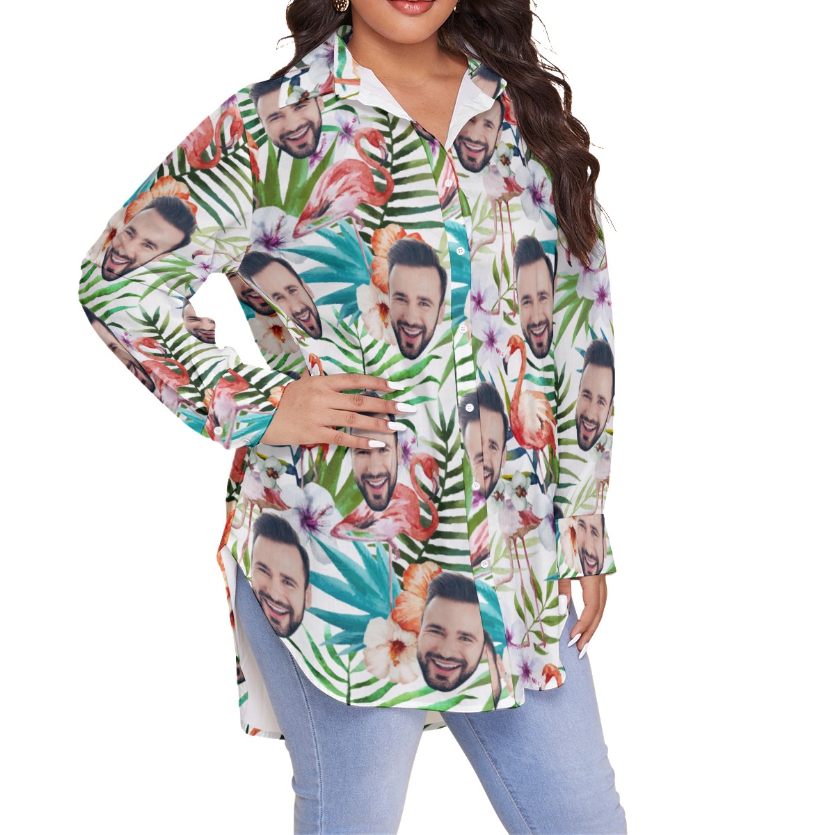Personalized Floral Flamingo Hawaiian Plus Size Shirt For Women