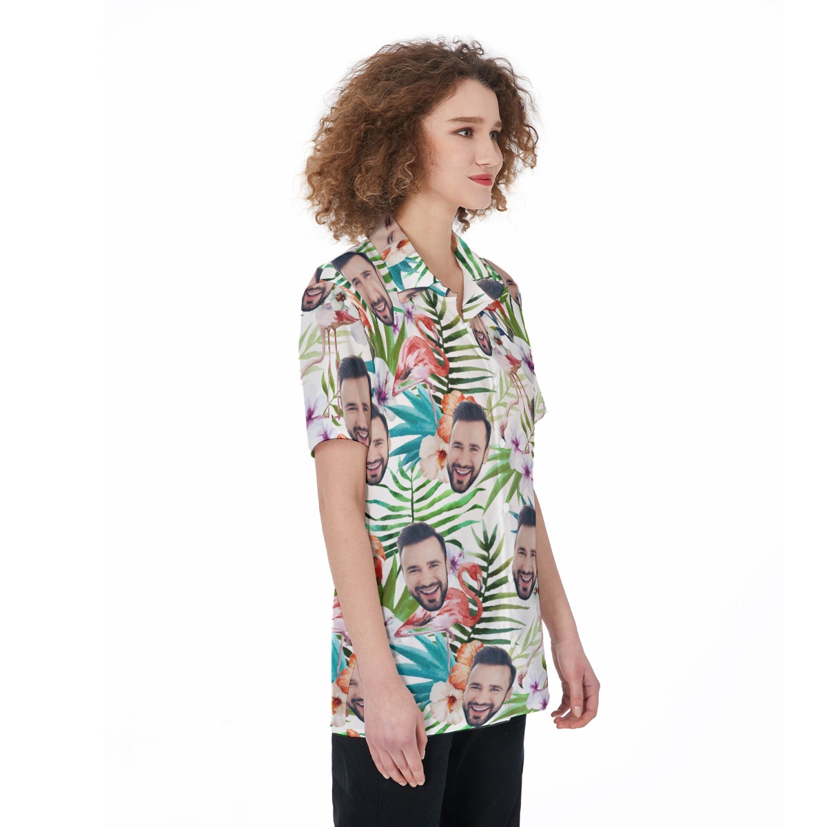 Floral Flamingo Custom Face Aloha Shirt For Women