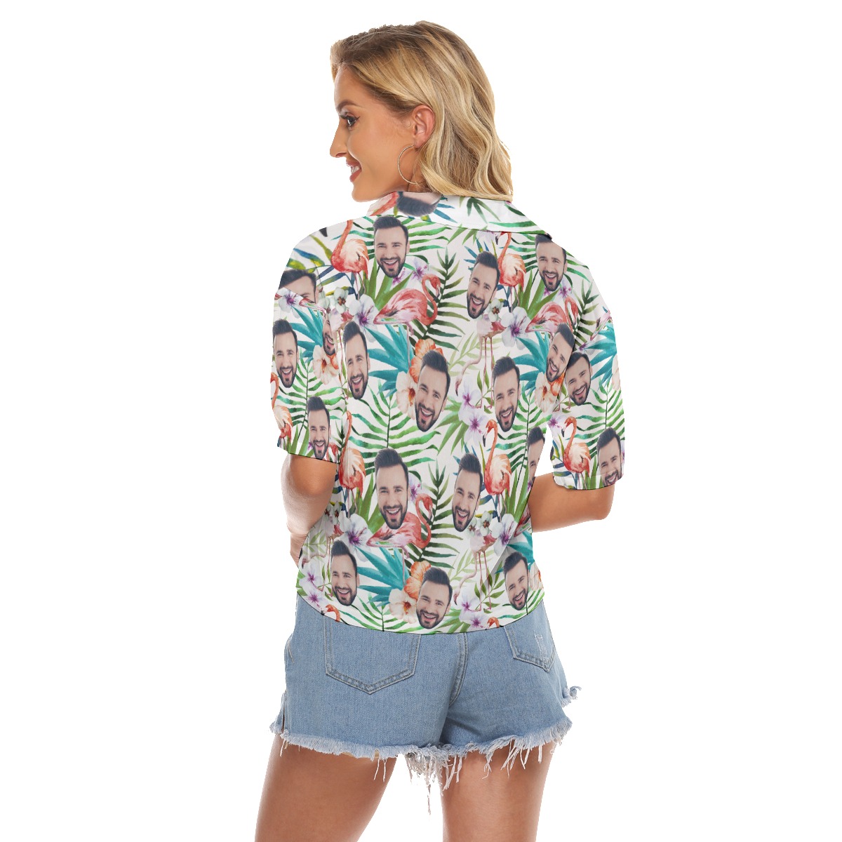 Custom Floral Flamingo Hawaiian Crop Top Shirt With Face