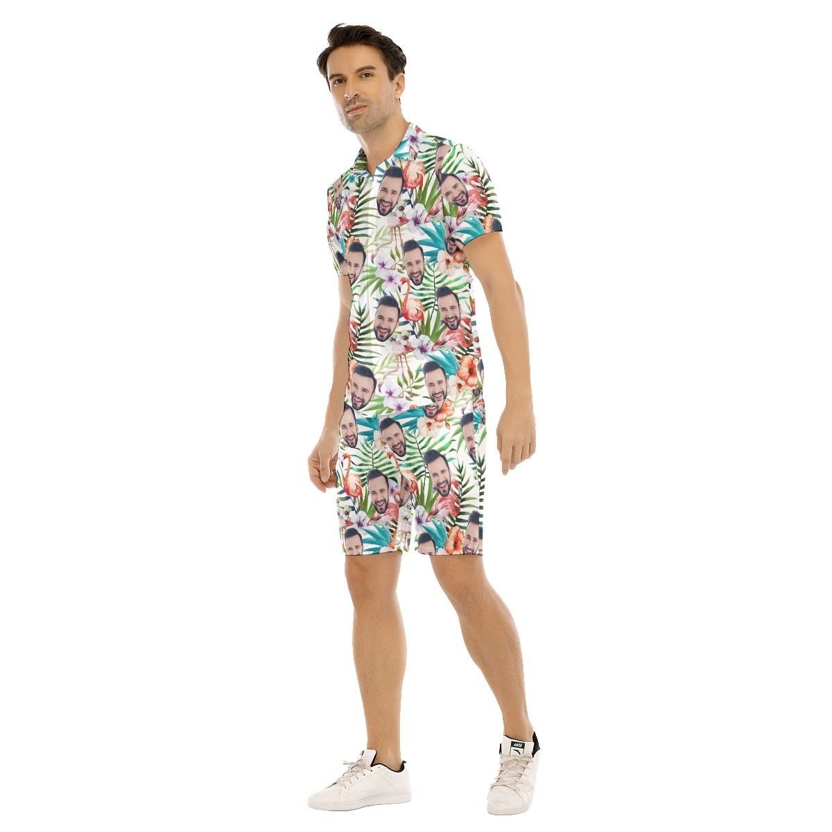 Unique Tropical Flamingo Custom Face Hawaiian Shirt And Shorts For Men