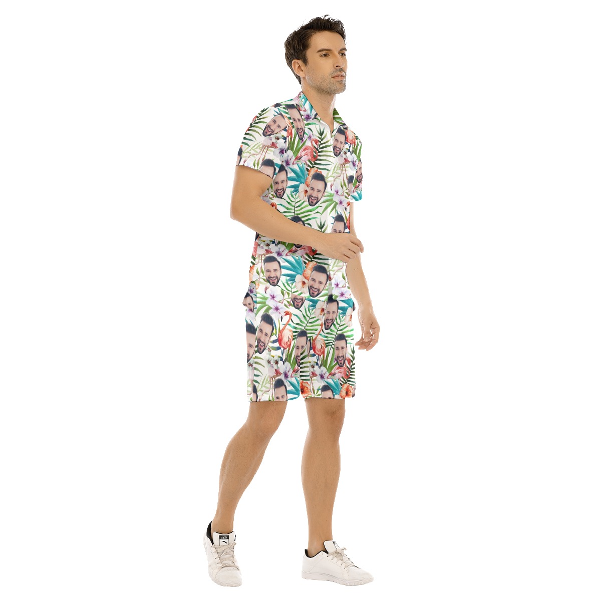 Unique Tropical Flamingo Custom Face Hawaiian Shirt And Shorts For Men