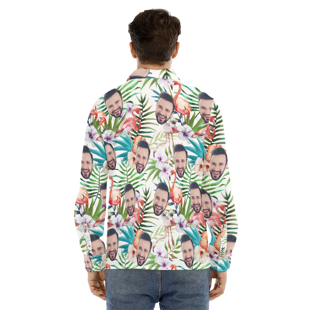 Funny Custom Face Tropical Flamingo Hawaiian Long Sleeve Shirt