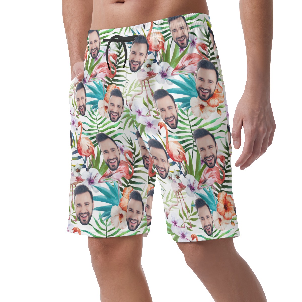 Tropical Flamingo Custom Face Summer Beach Shorts For Men