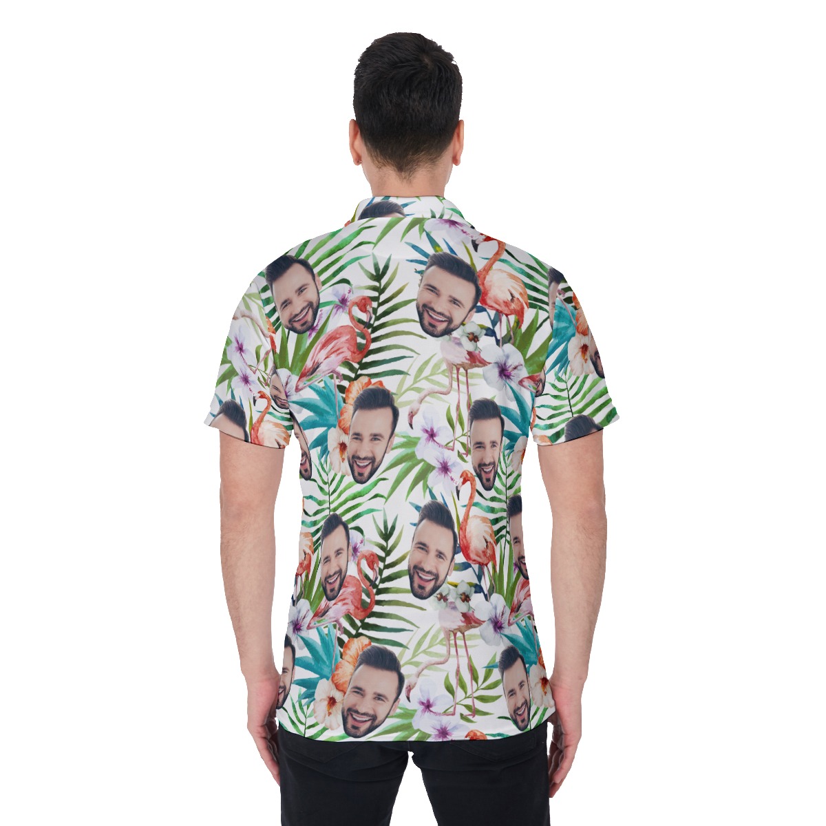 Floral Flamingo Custom Face Hawaiian Polo Shirt For Men