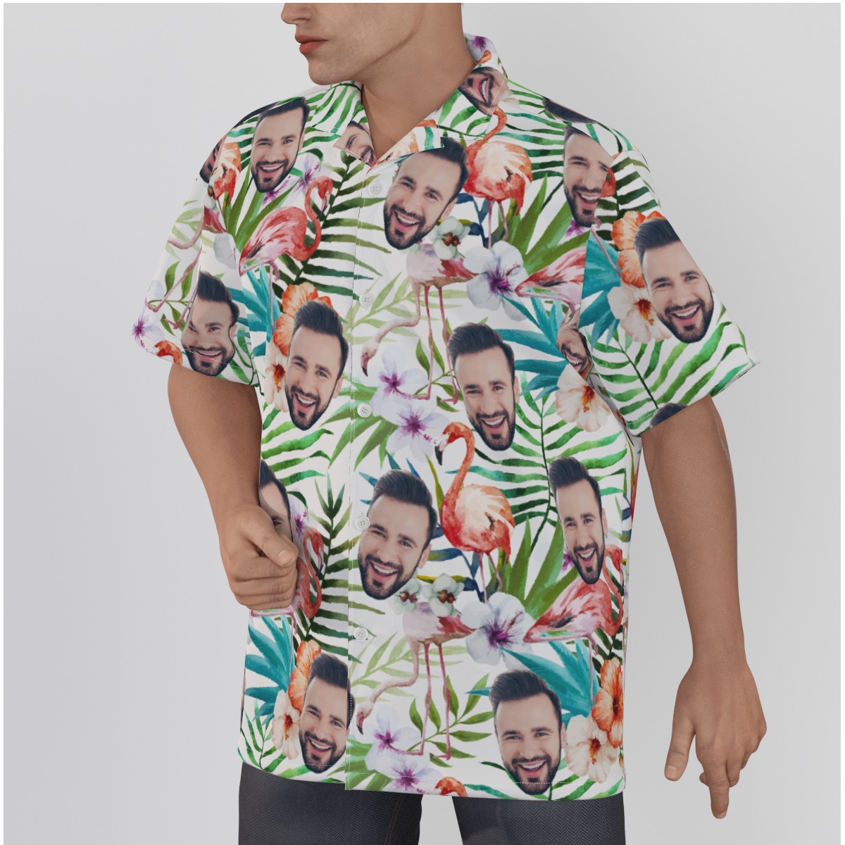 Tropical Flamingo Custom Face Hawaiian Shirt