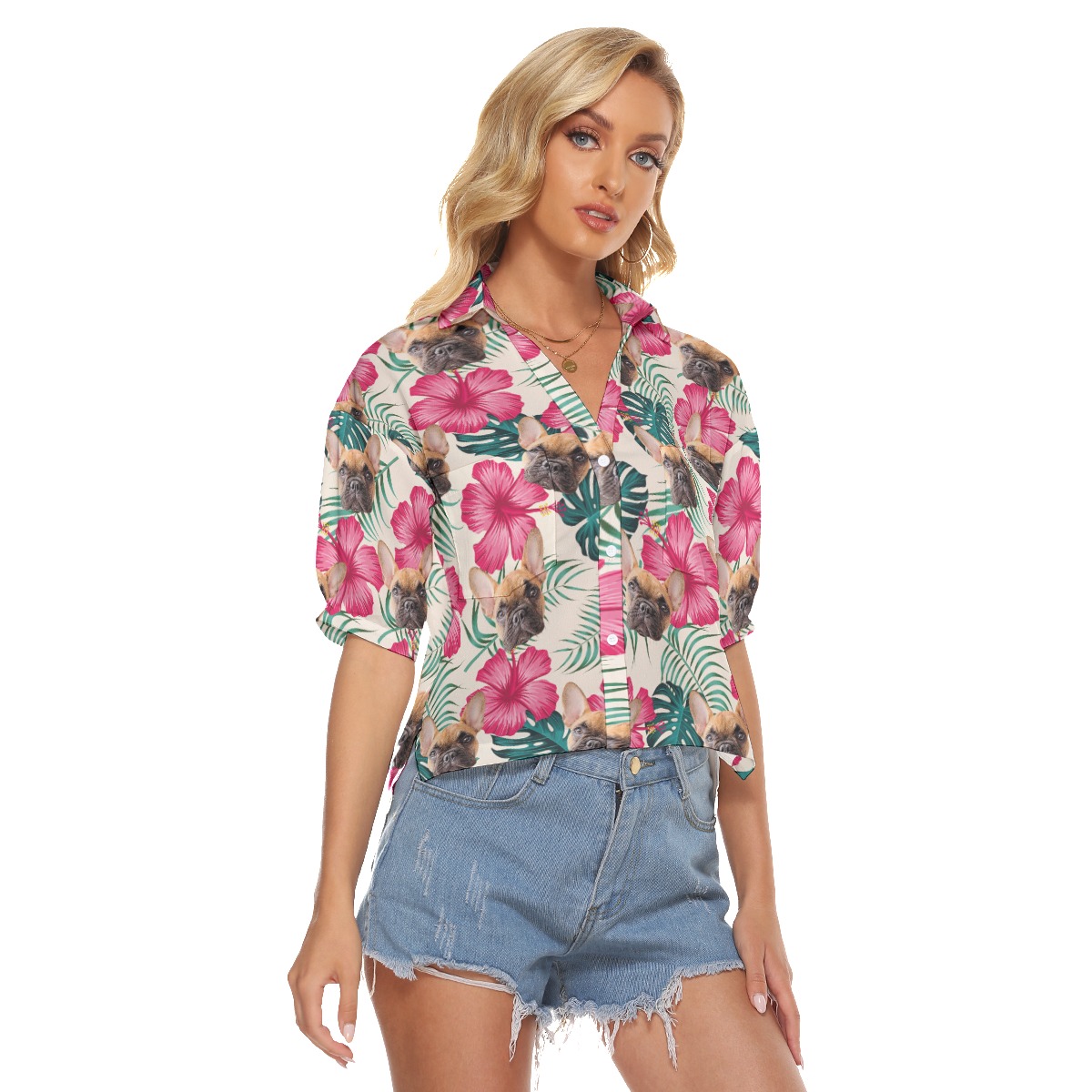 Custom Dog Photo Cropped Hawaiian Shirt For Women