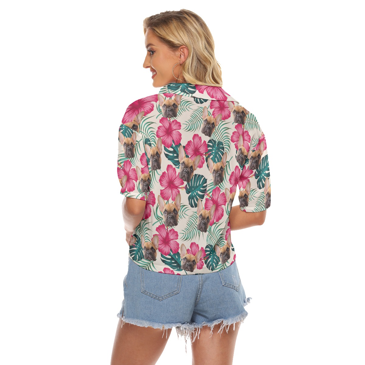 Custom Dog Photo Cropped Hawaiian Shirt For Women