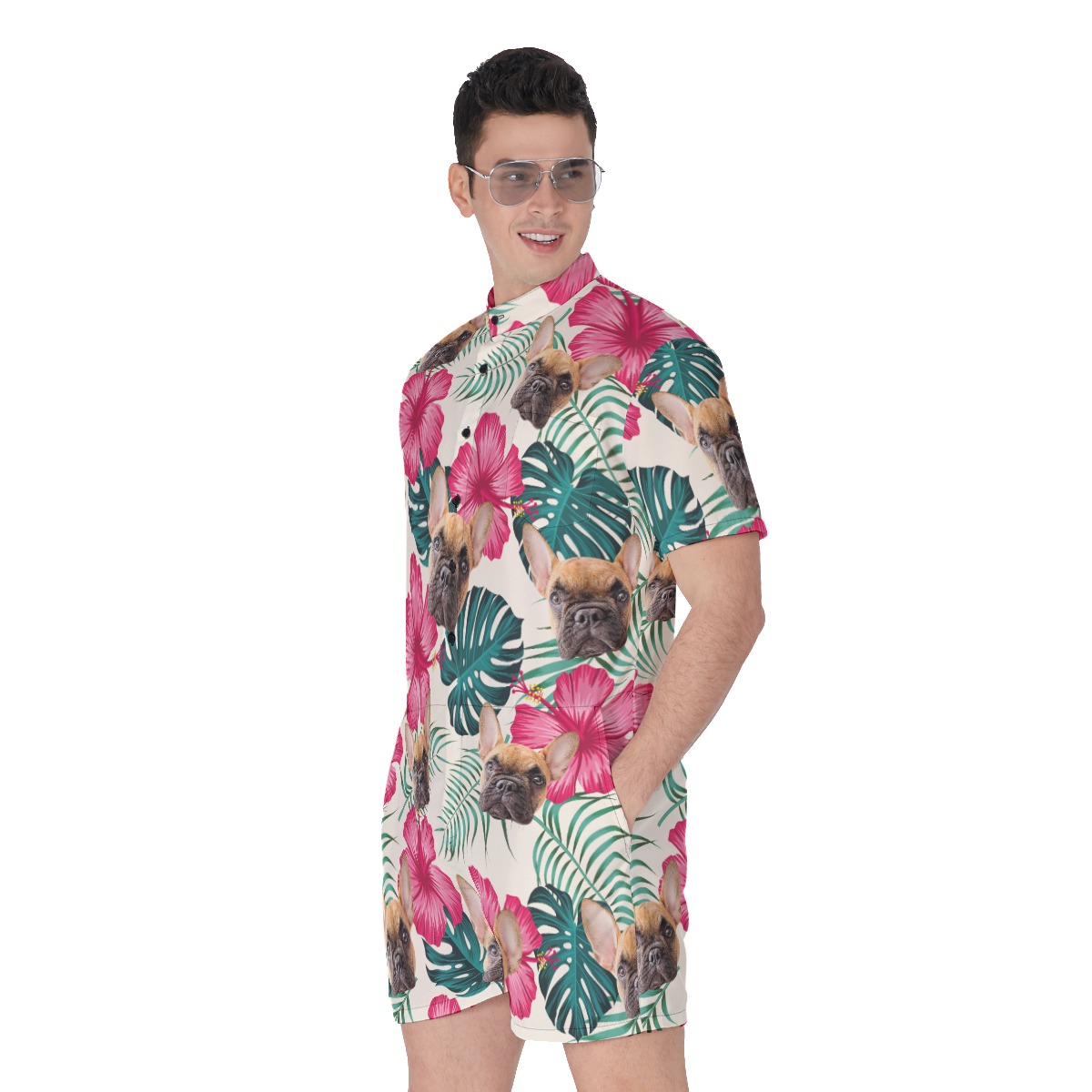 Men's Custom Cat And Dog Hawaiian Romper