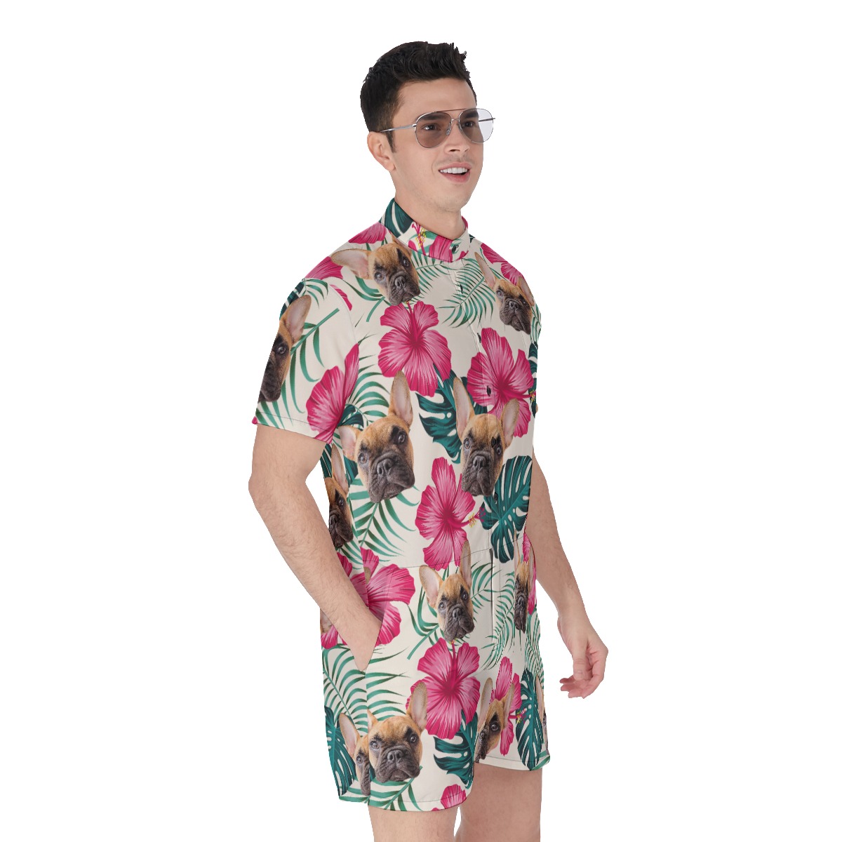 Men's Custom Cat And Dog Hawaiian Romper
