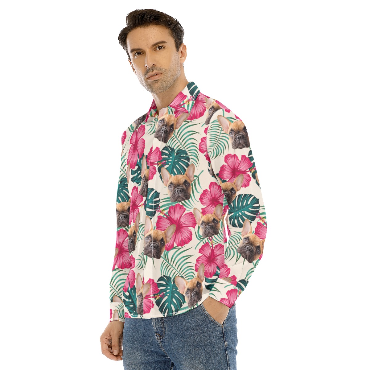 Men's Custom Pet Long Sleeve Hawaiian Shirt