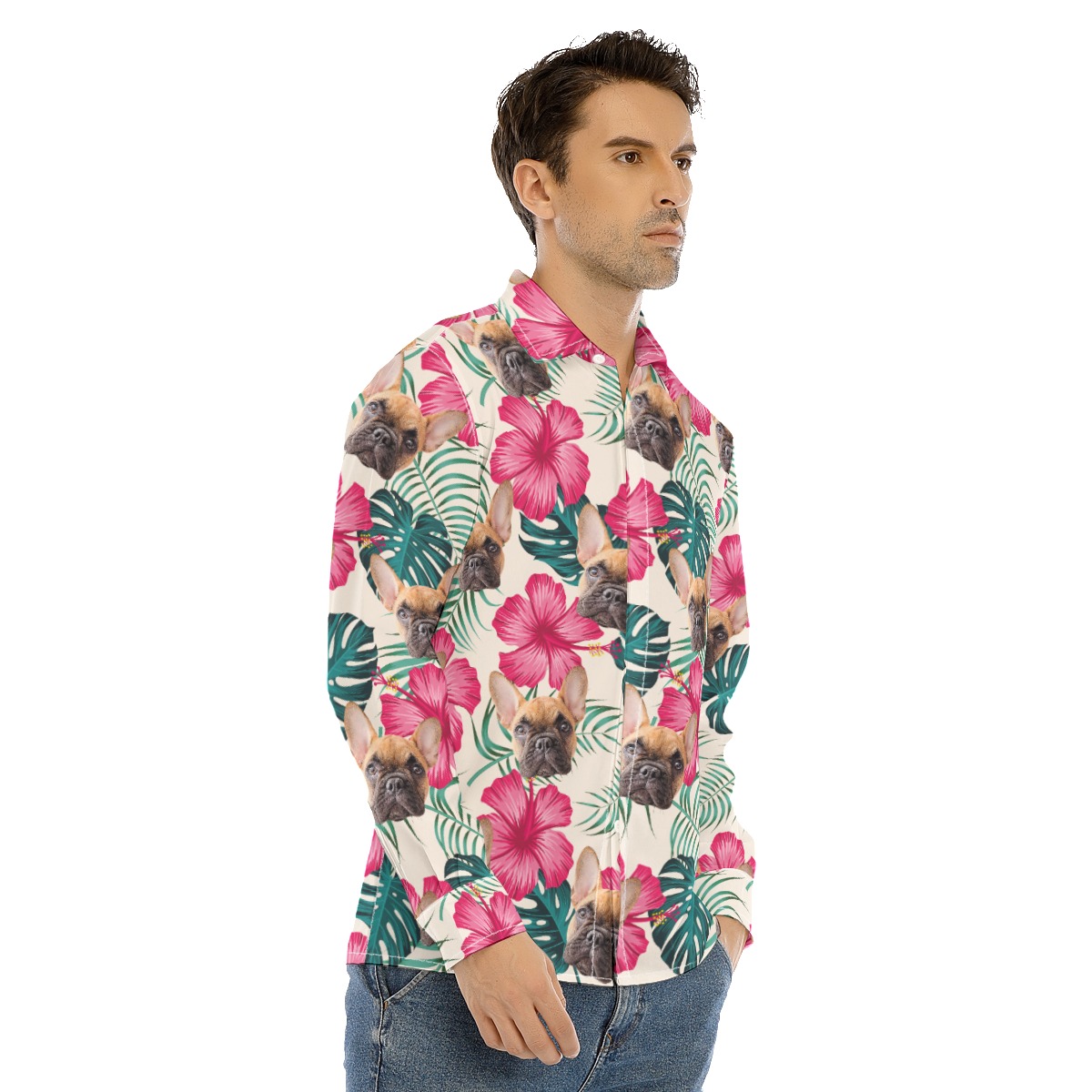 Men's Custom Pet Long Sleeve Hawaiian Shirt