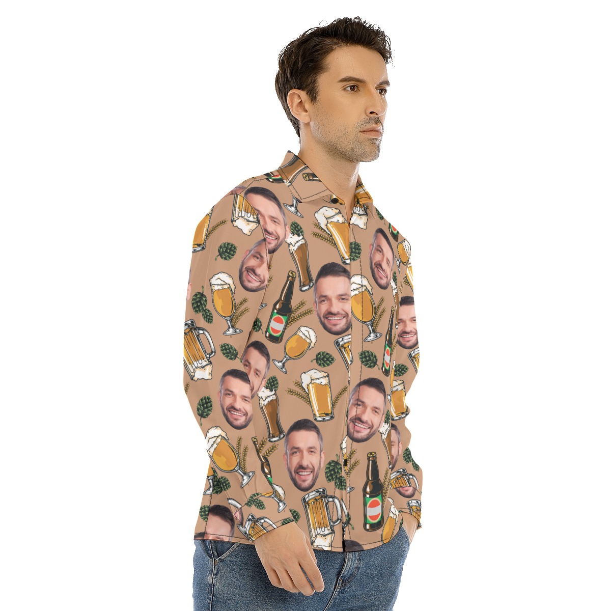 Funny Personalized Beer Aloha Long Sleeve Shirt For Men