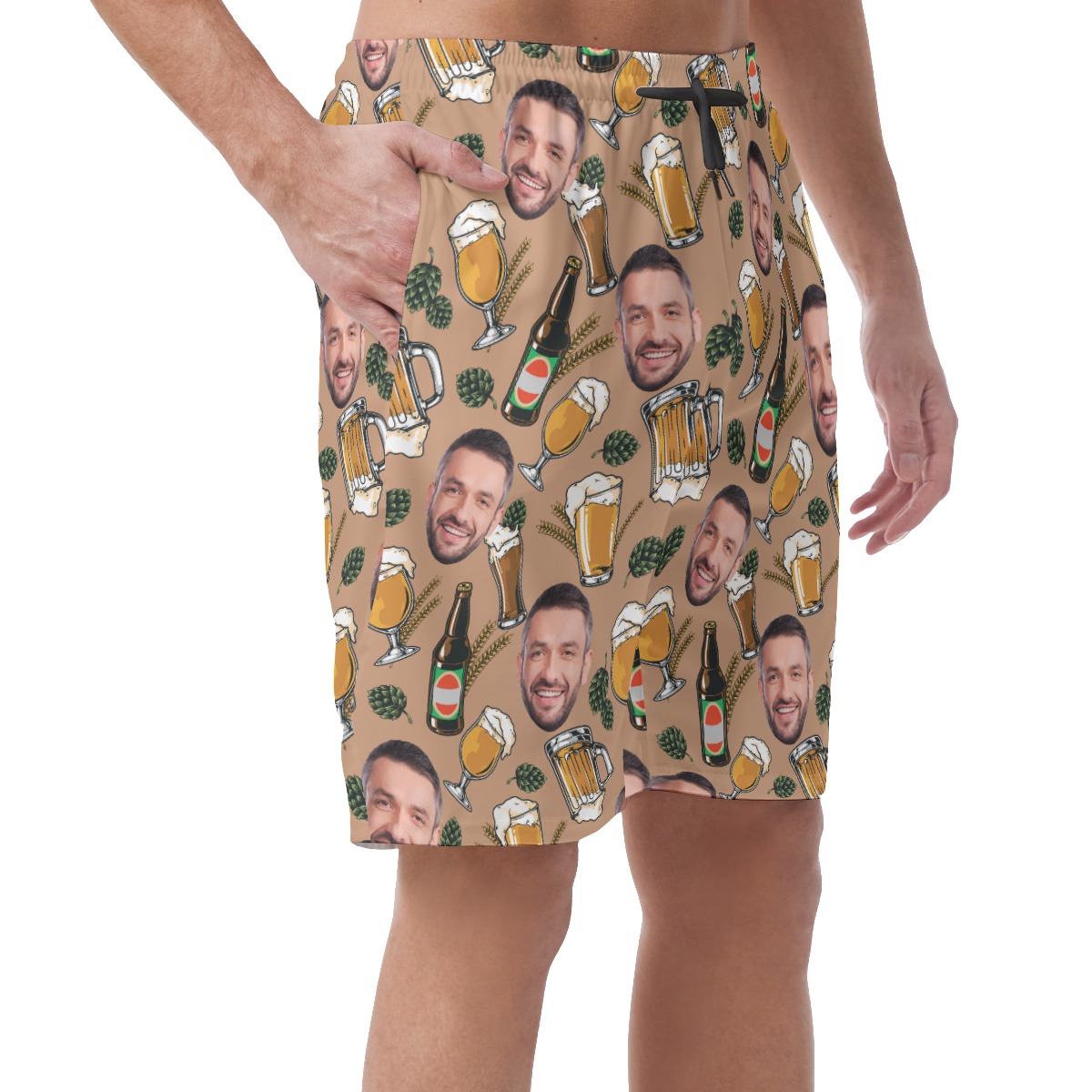 Funny Custom Face Beer Summer Beach Shorts For Men