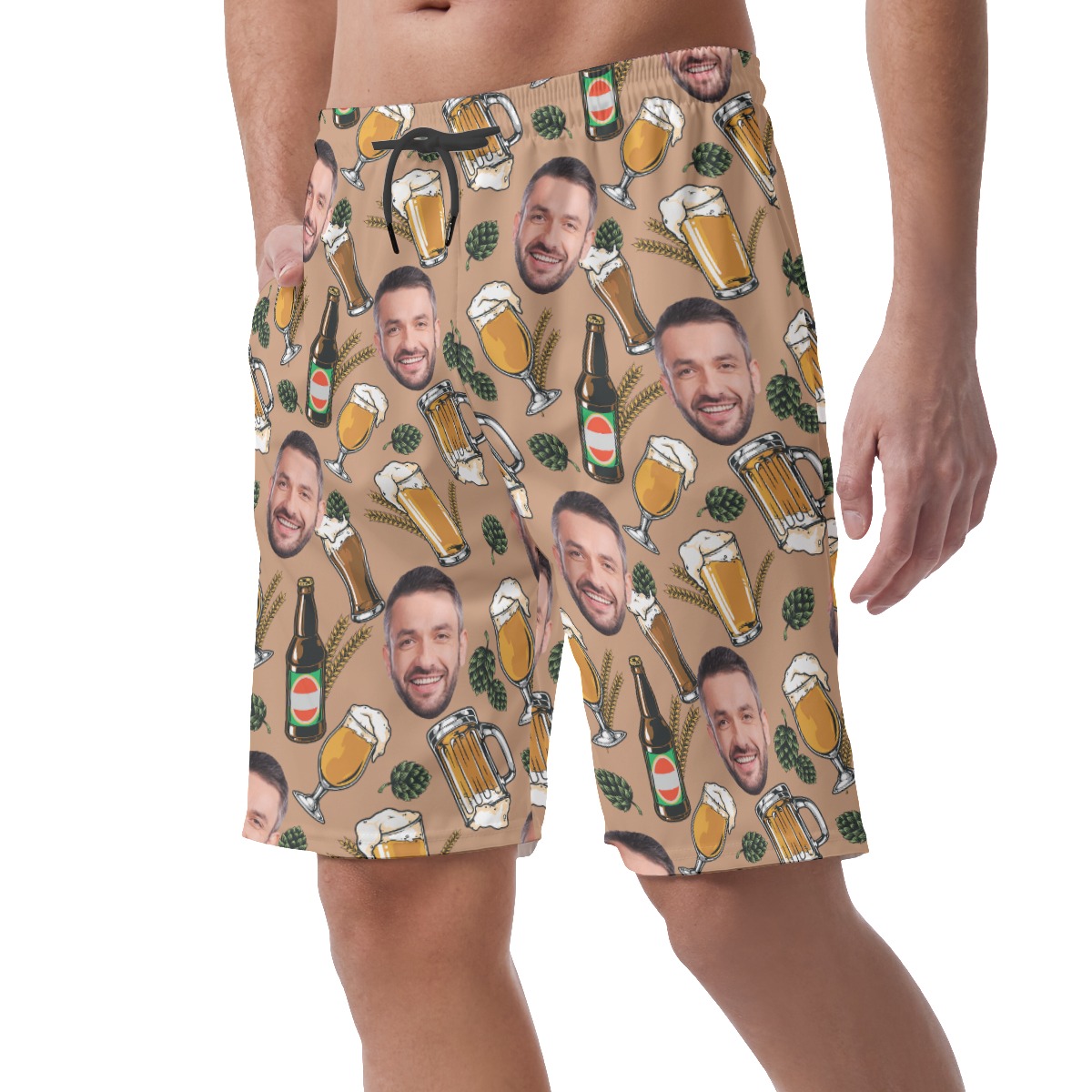 Funny Custom Face Beer Summer Beach Shorts For Men