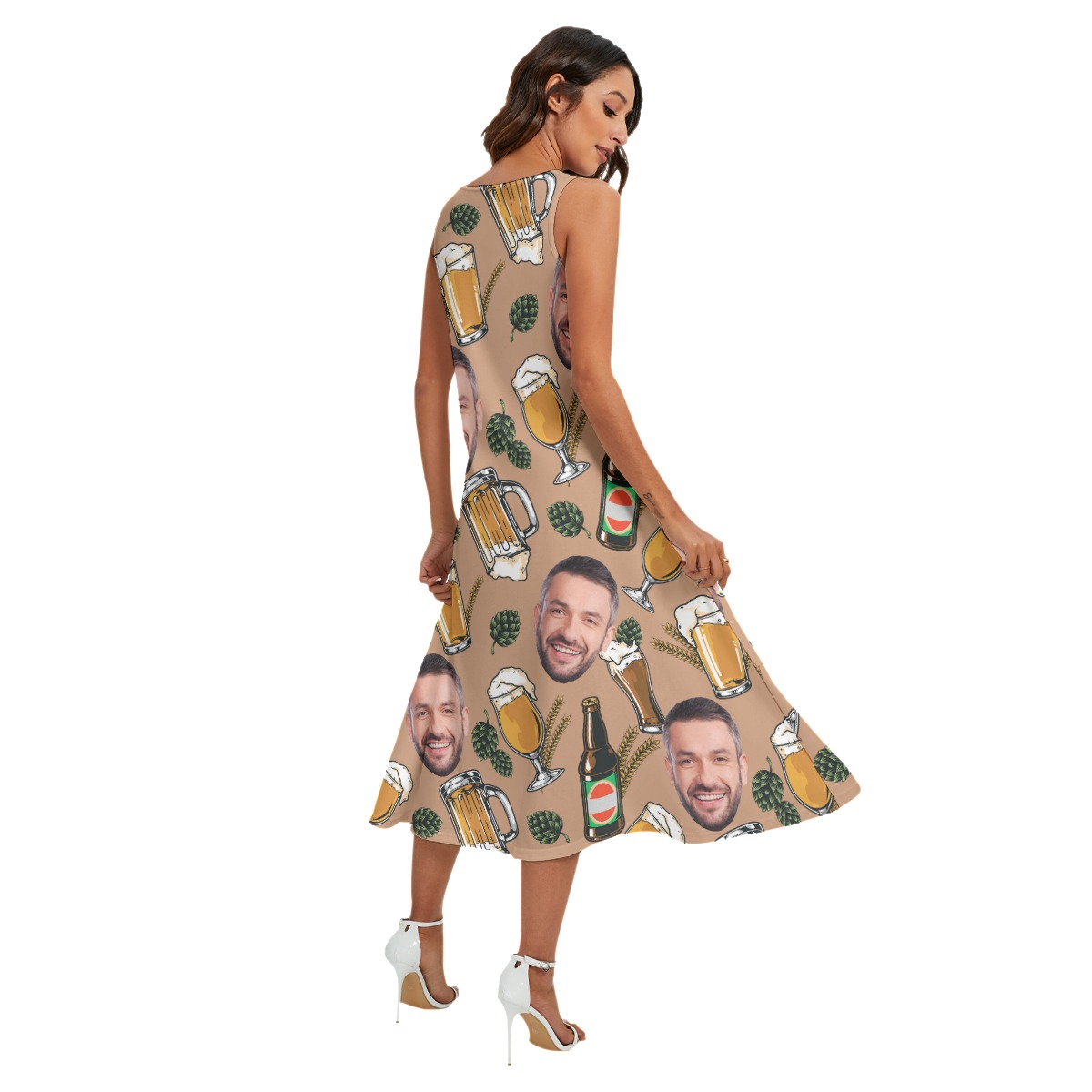 Beer Custom Face Sleeveless Dress With Pockets