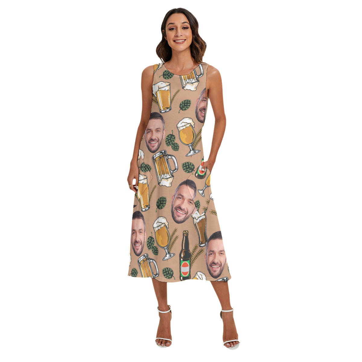 Beer Custom Face Sleeveless Dress With Pockets