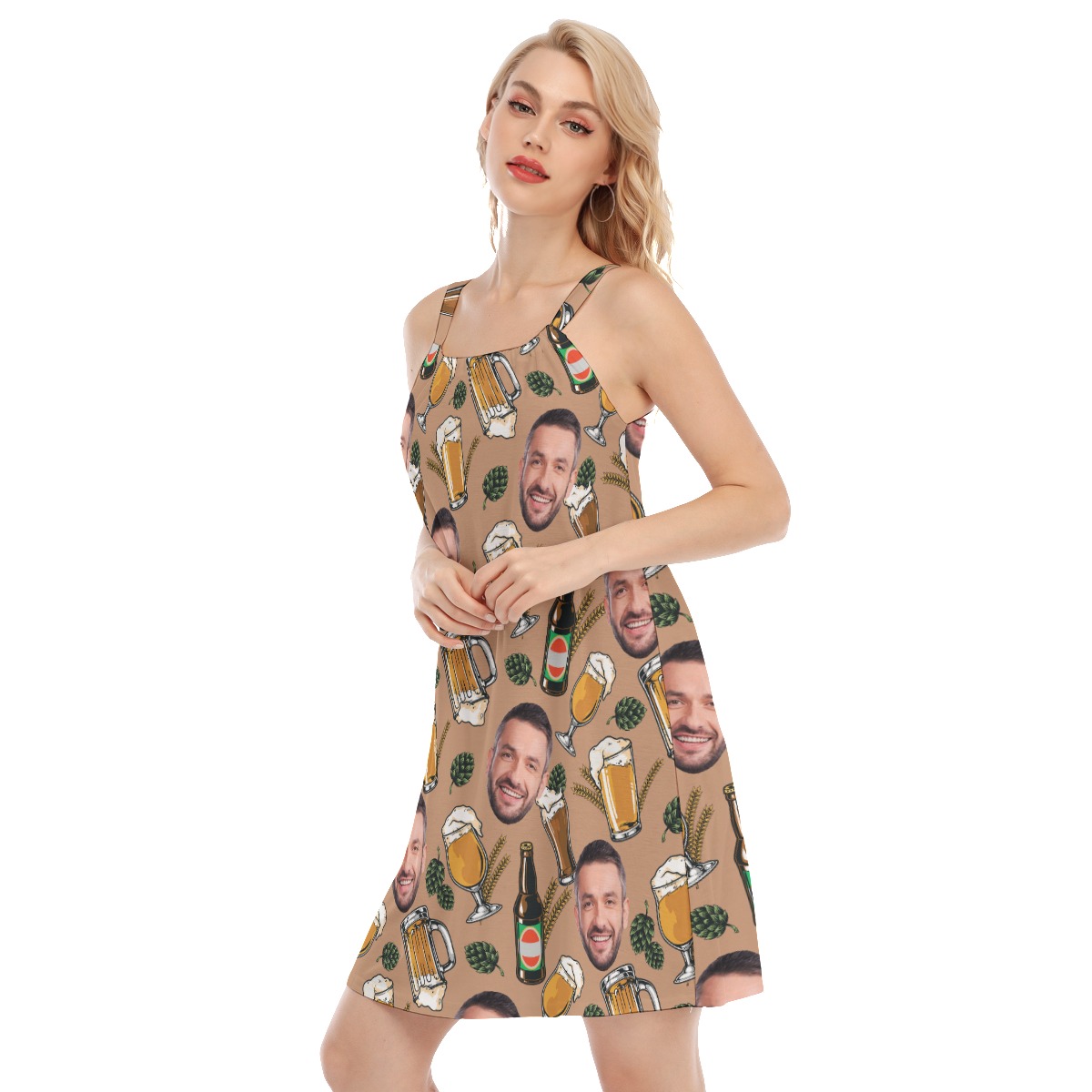 Funny Custom Face Beer Summer Aloha Cami Dress