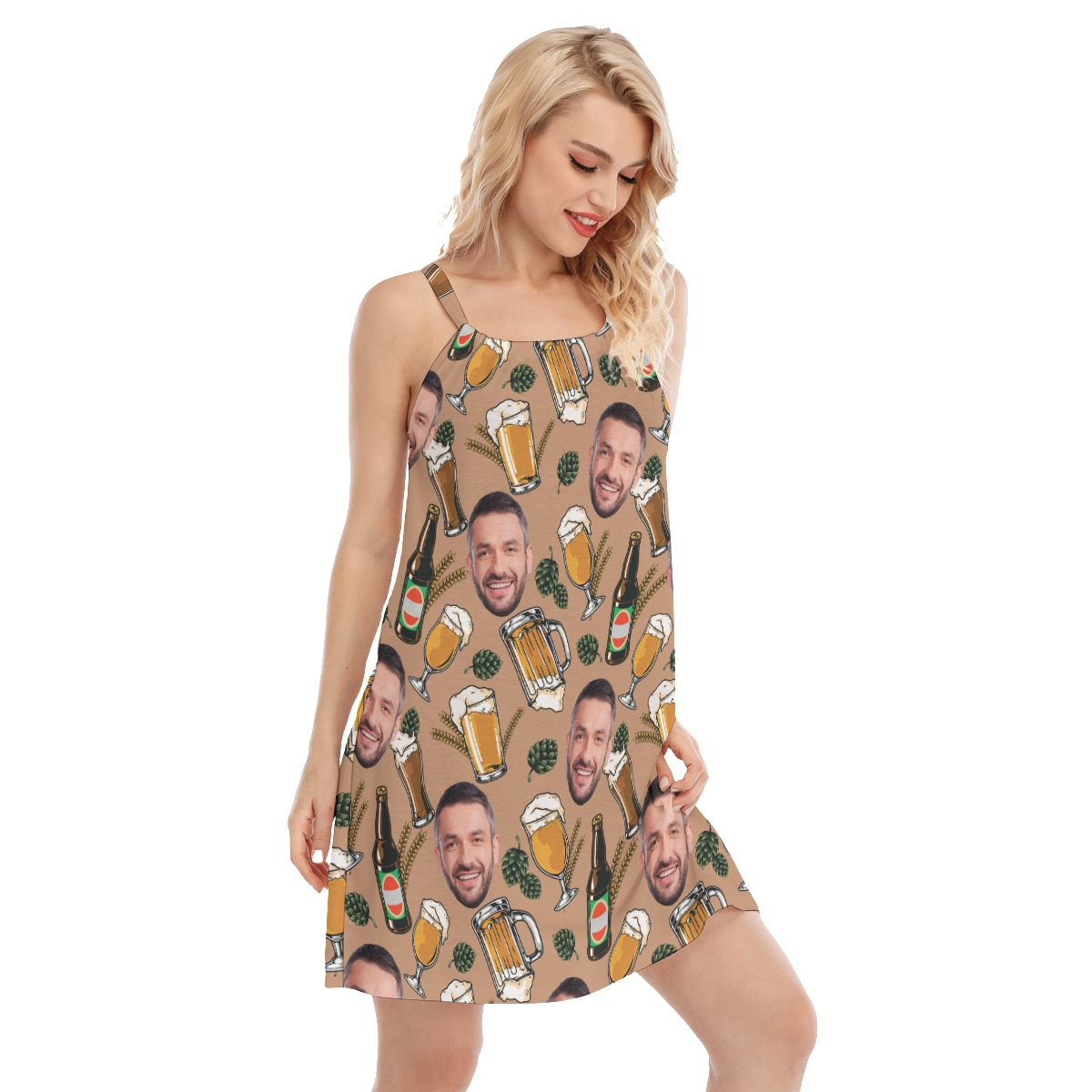 Funny Custom Face Beer Summer Aloha Cami Dress