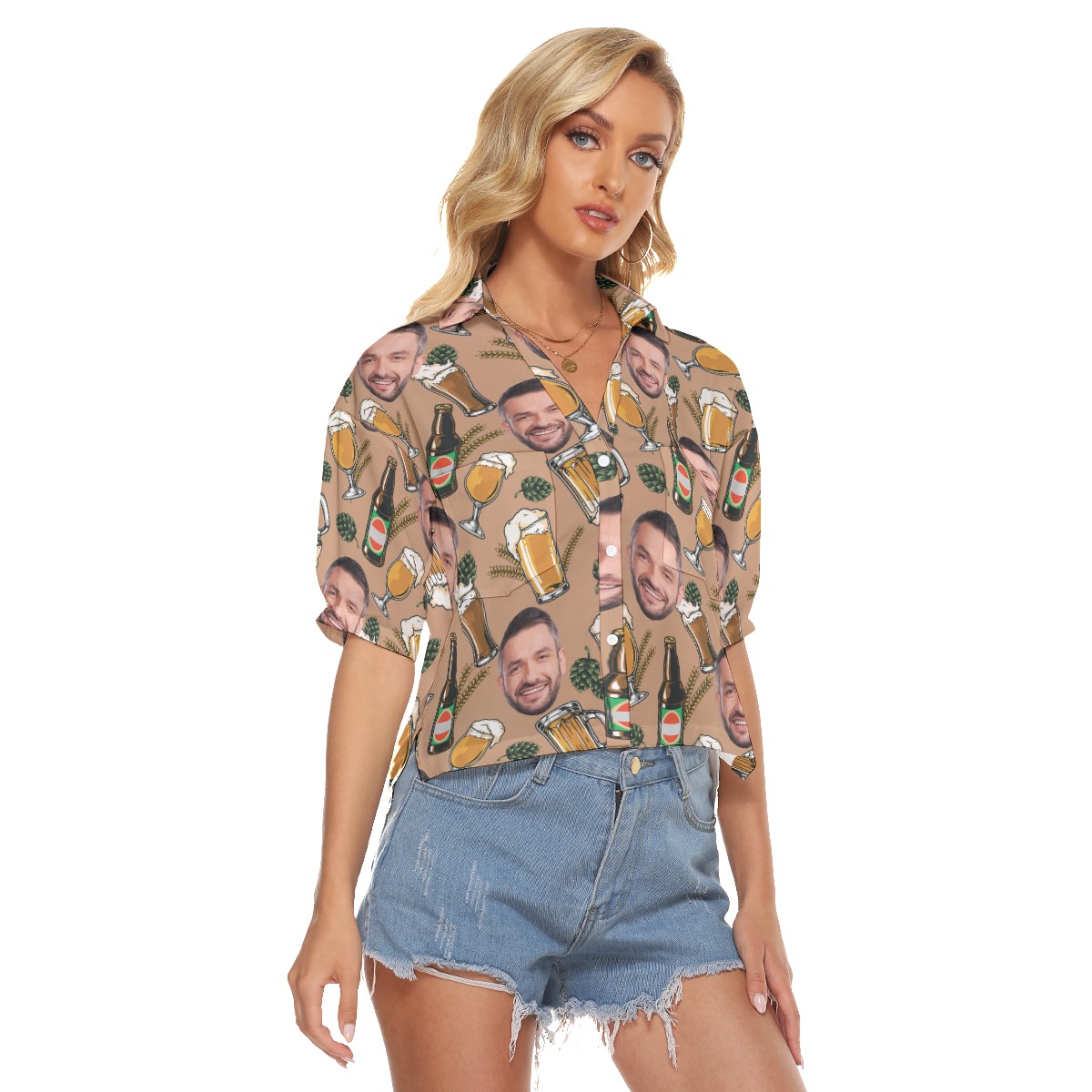 Funny Custom Face Beer Hawaiian Crop Top Shirt