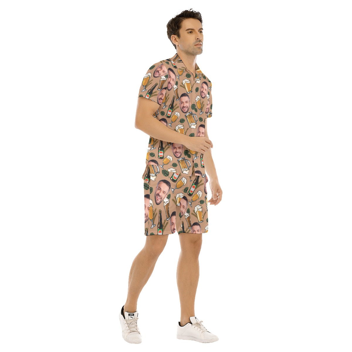 Custom Face Beer Cool Aloha Shirt And Shorts For Men