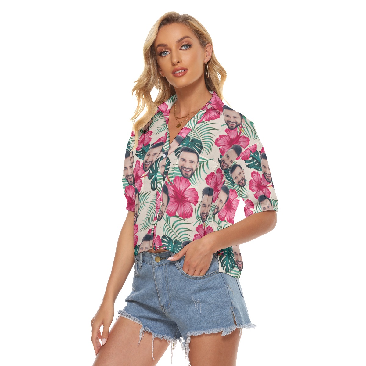 Women's Custom Face Crop Top Hawaiian Shirt