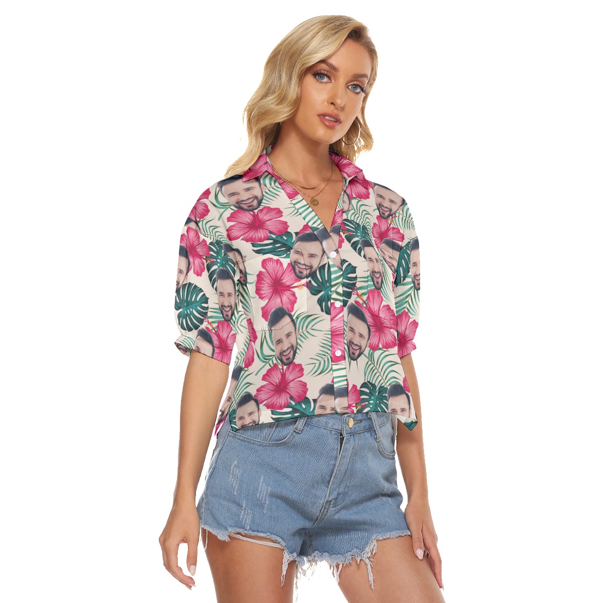 Women's Custom Face Crop Top Hawaiian Shirt