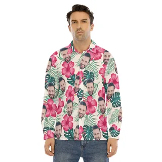 Men's Custom Face Long Sleeve Hawaiian Shirt