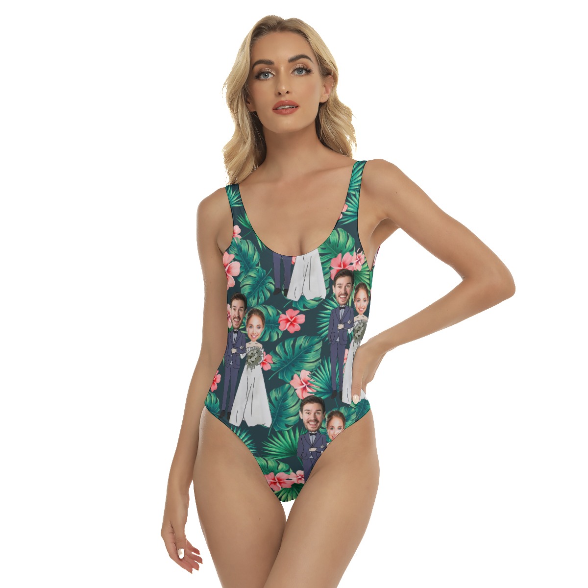 Tropical Custom Face Couple Wedding Swimsuit For Women - variant image 1