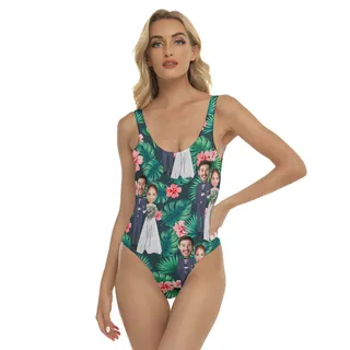 Tropical Custom Face Couple Wedding Swimsuit For Women