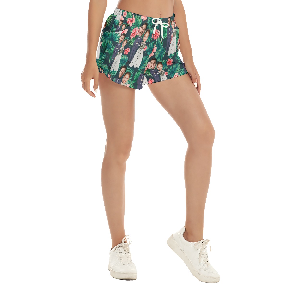 Custom Face Couple Wedding Hawaiian Beach Shorts For Women - variant image 1