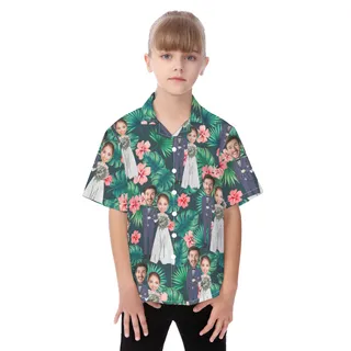 Custom Face Couple Wedding Hawaiian Shirt For Kids