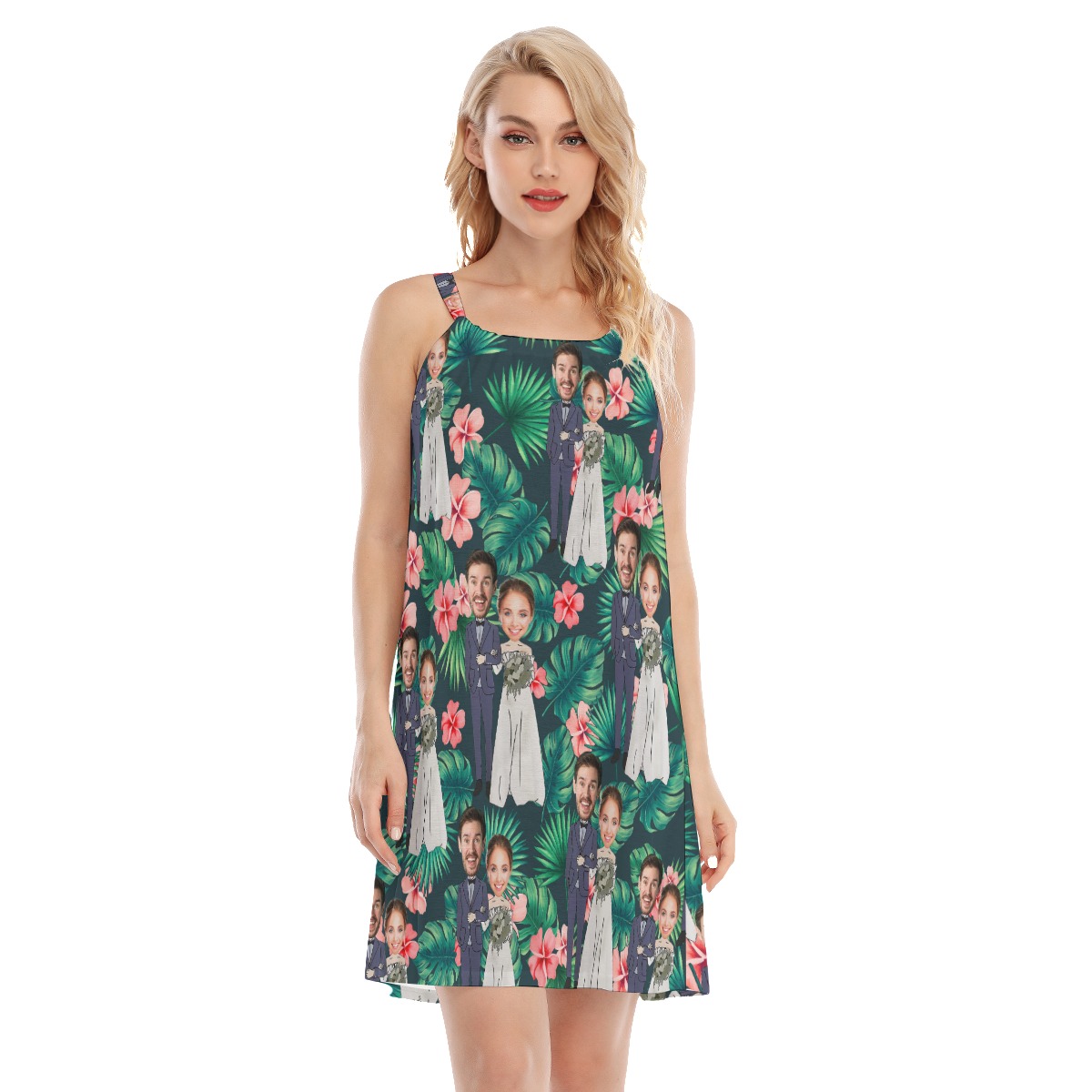 Custom Face Couple Wedding Hawaiian Dress For Women - variant image 1