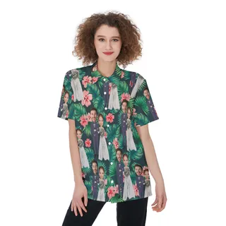 Custom Face Couples Wedding Women's Hawaiian Shirt