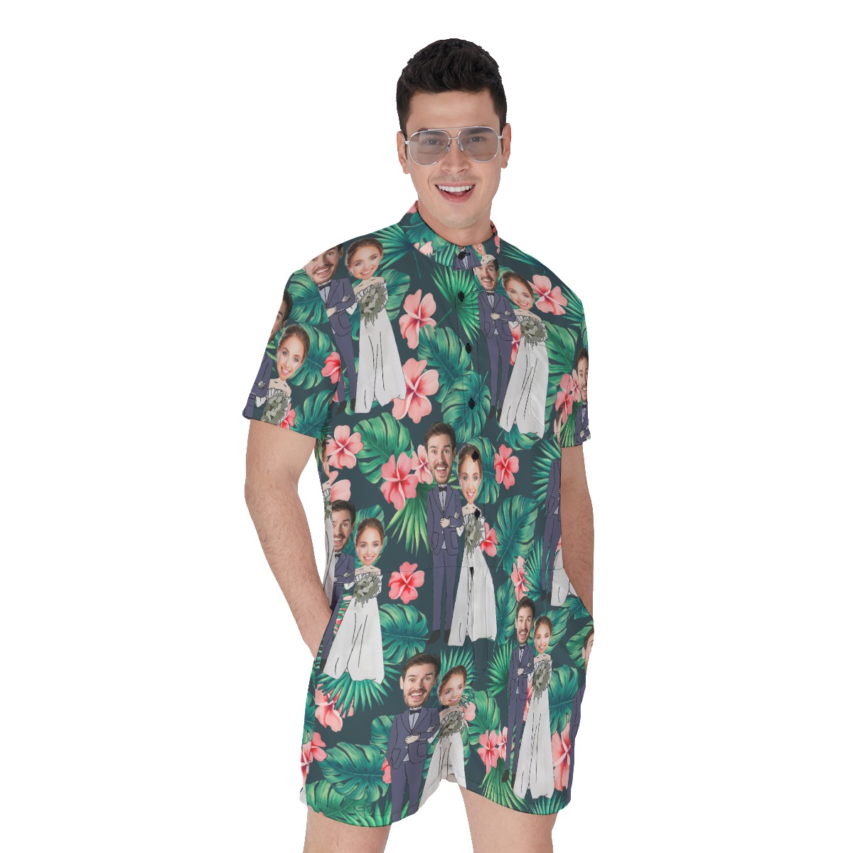 Custom Face Couples Tropical Romper For Men - variant image 1