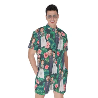Custom Face Couples Tropical Romper For Men