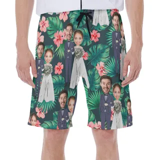 Custom Face Couples Men's Hawaiian Swim Trunks