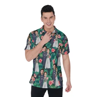 Custom Face Couple Hawaiian Polo Shirt