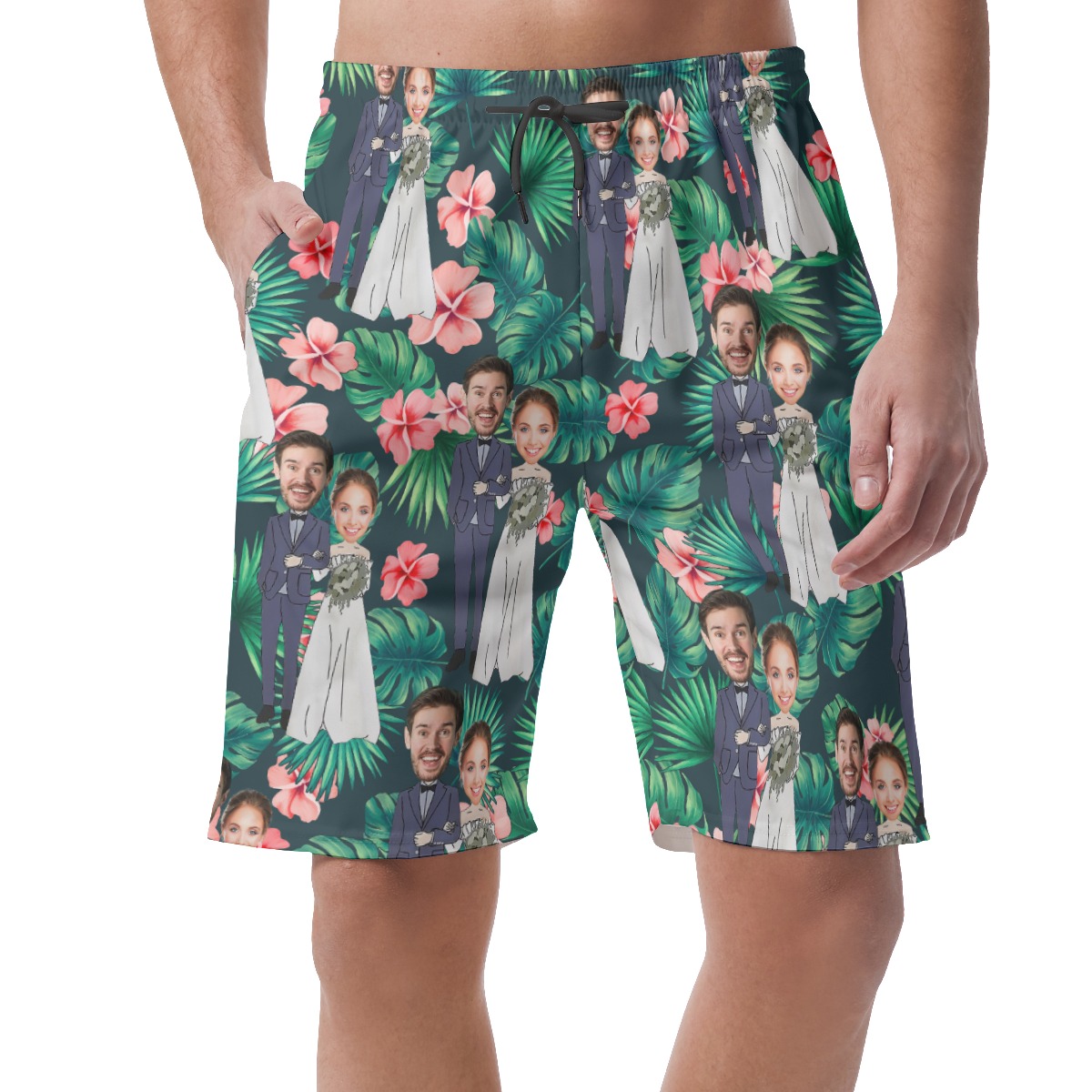 Custom Face Couple Hawaiian Shorts For Men - variant image 1