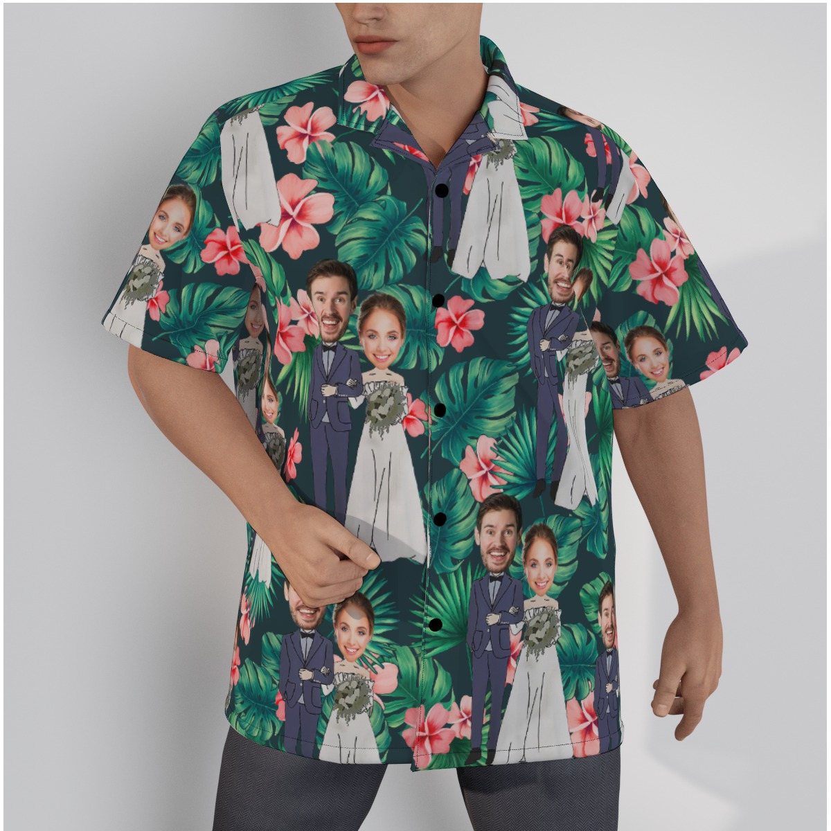 Custom Face Wedding Couple Hawaiian Shirts For Men - variant image 1