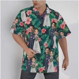 Custom Face Wedding Couple Hawaiian Shirts For Men