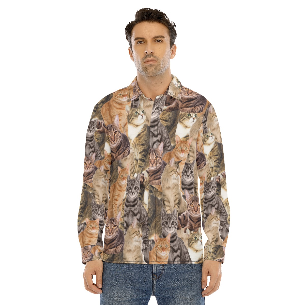 Cat Lovers Custom Photo Long Sleeve Hawaiian Shirt - variant image 1