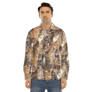Cat Lovers Custom Photo Long Sleeve Hawaiian Shirt