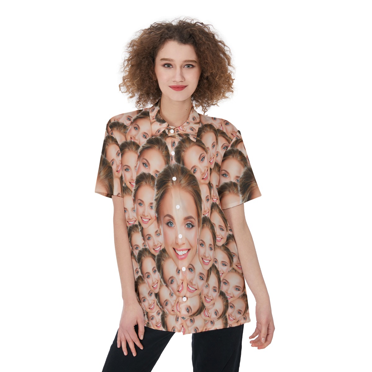 Cool Women's Button Up Shirt With Custom Face - variant image 1