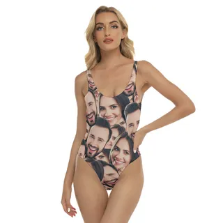 Funny Two Custom Faces Swimsuit