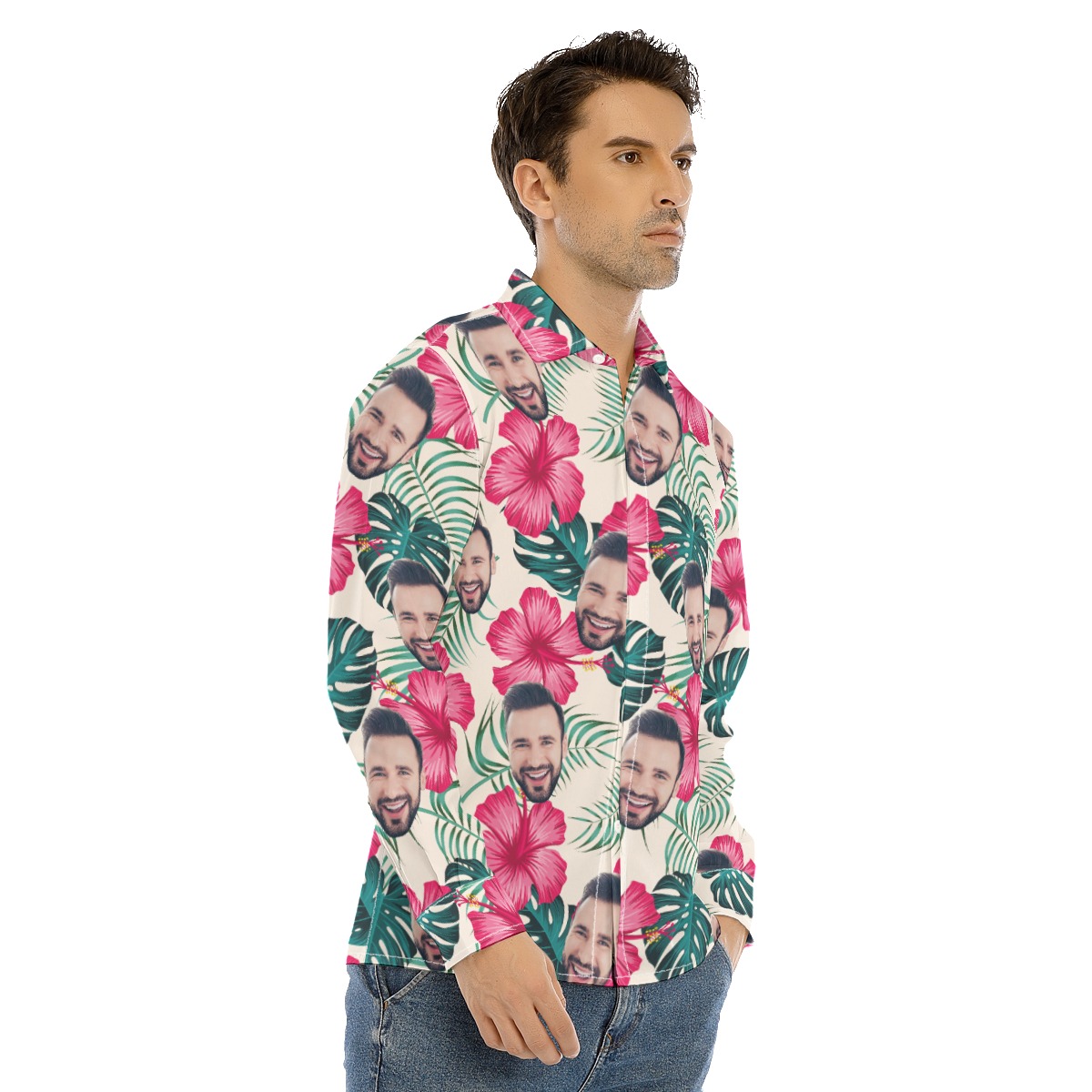 Men's Custom Face Long Sleeve Hawaiian Shirt