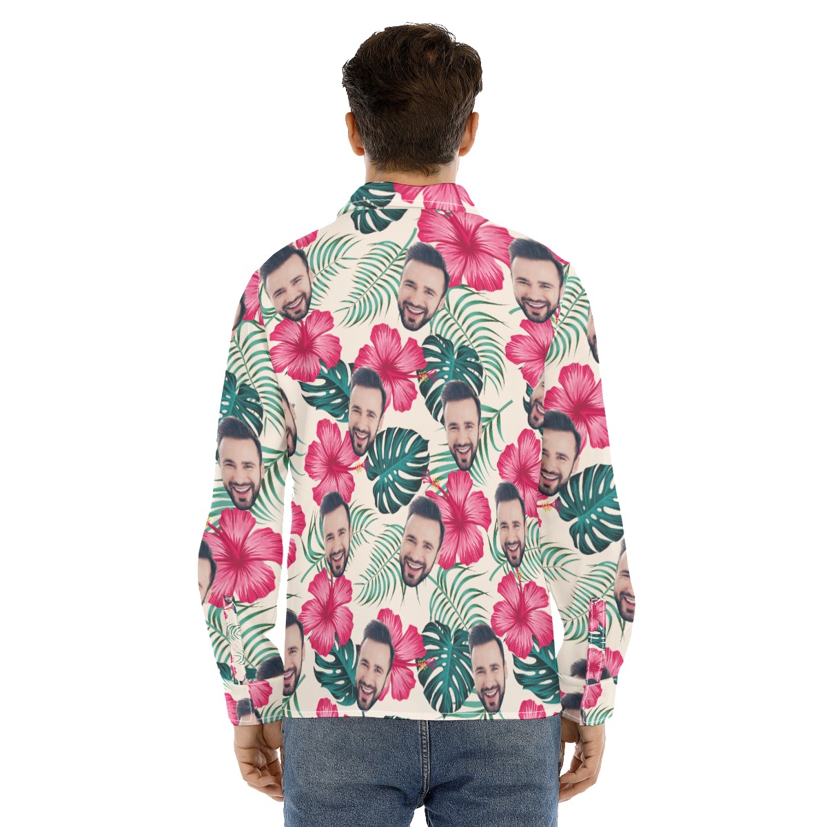 Men's Custom Face Long Sleeve Hawaiian Shirt