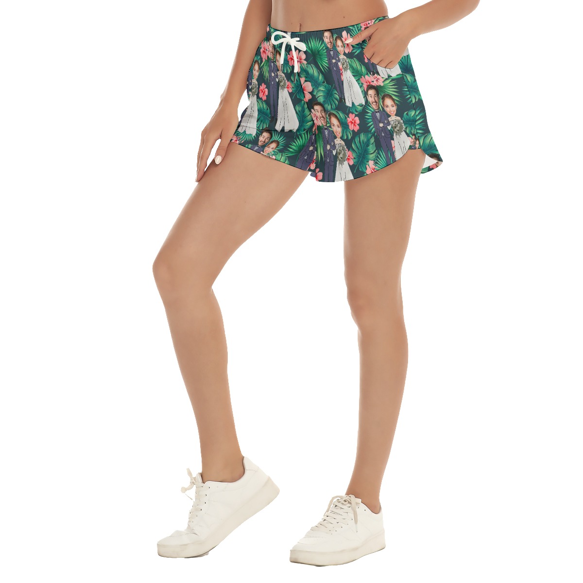 Custom Face Couple Wedding Hawaiian Beach Shorts For Women