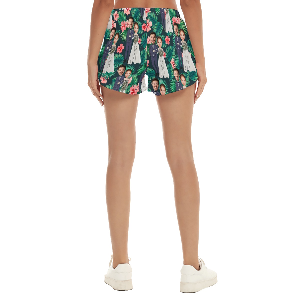 Custom Face Couple Wedding Hawaiian Beach Shorts For Women